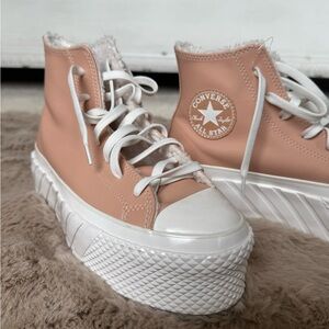 Converse Pink and White Platform Sneakers High-Top